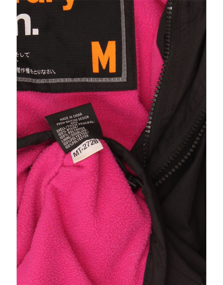 Superdry γυναικείο μπουφάν με κουκούλα αντιανεμικό UK 14 Medium Black Nylon