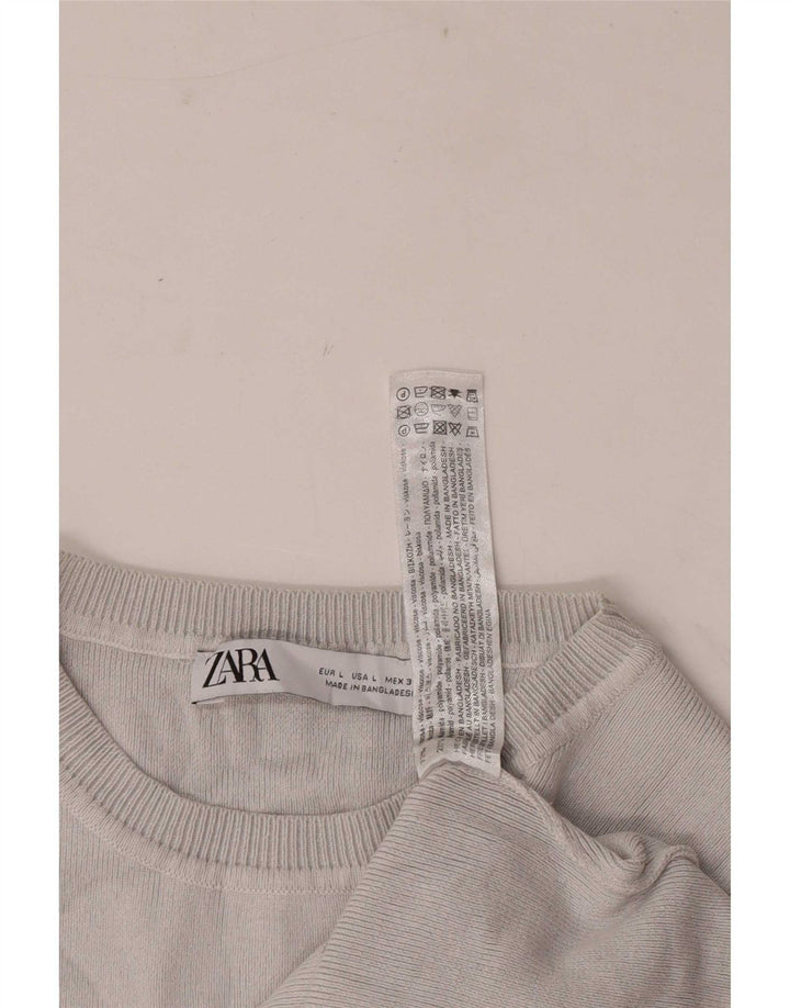 Zara Womens Crop Top UK 14 Large Grey Viscose