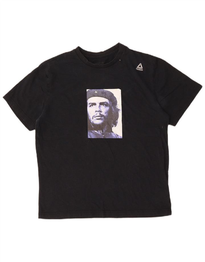 Ανδρικό γραφικό T-Shirt Reebok Top μεγάλο μαύρο βαμβακερό