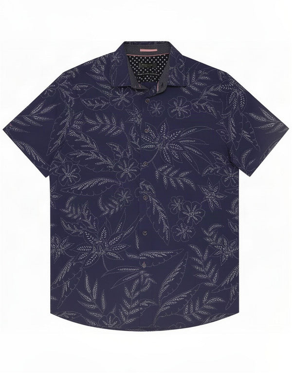 Ted Baker Ανδρικό κοντομάνικο πουκάμισο Μέγεθος 4 Large Navy Blue Floral Cotton