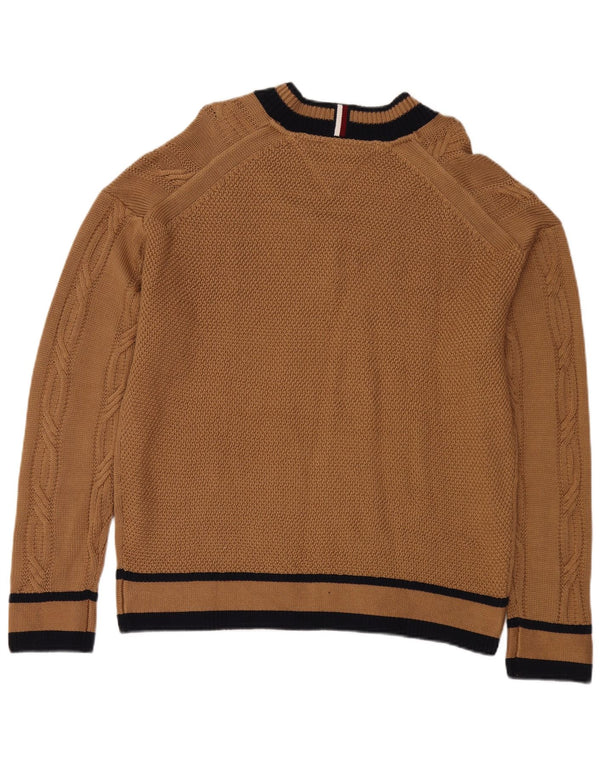 Ανδρικό πουλόβερ Tommy Hilfiger με λαιμόκοψη σε μεσαίο καφέ χρώμα