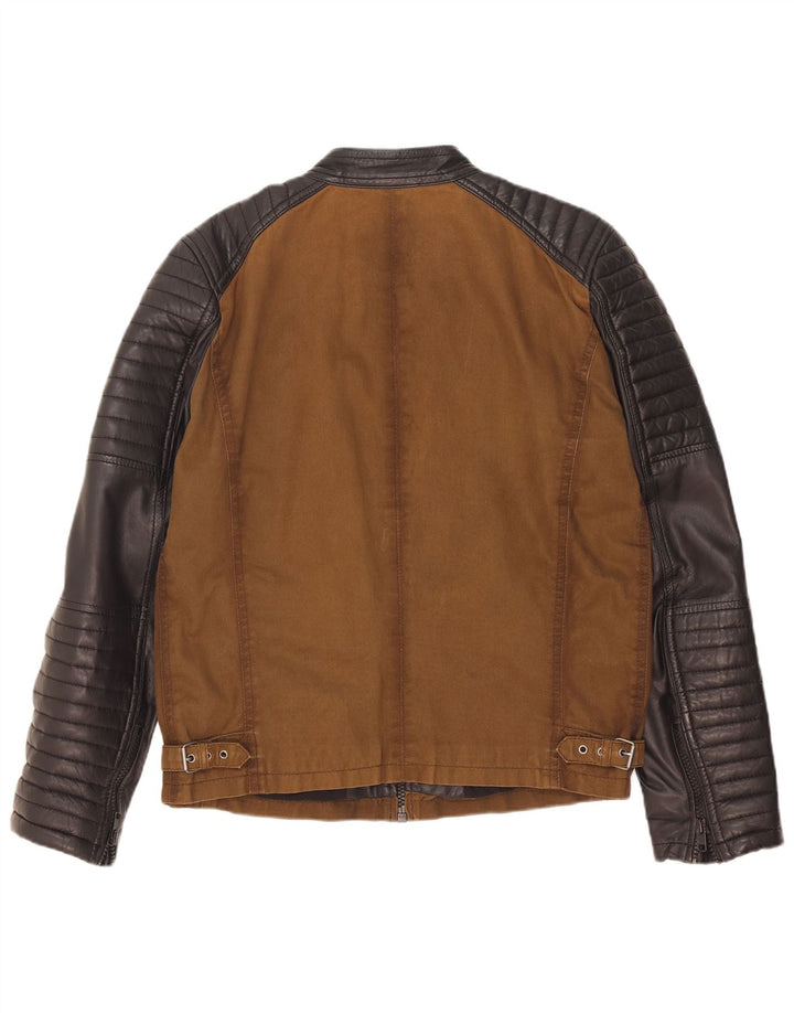 Freaky Nation Mens Racer Jacket UK 38 Medium Brown Colourblock