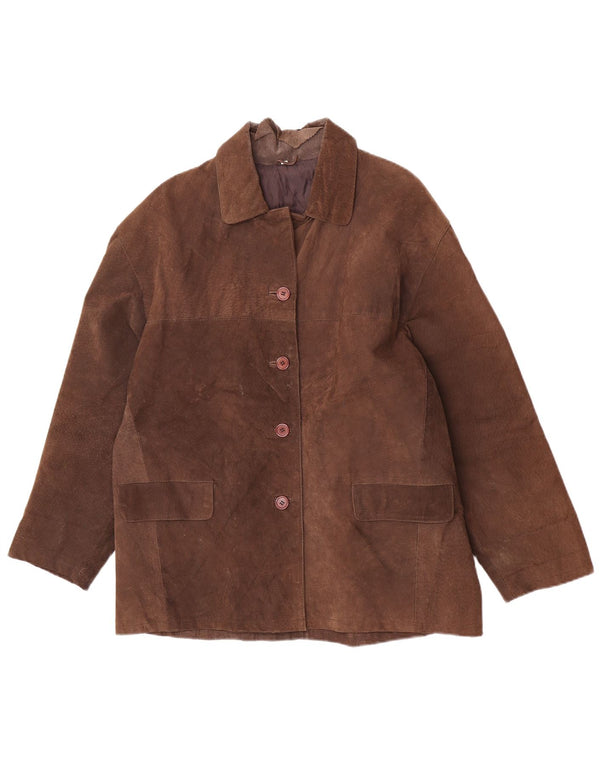 Vintage Γυναικείο Loose Fit Leather Jacket UK 14 Medium Brown Δερμάτινο
