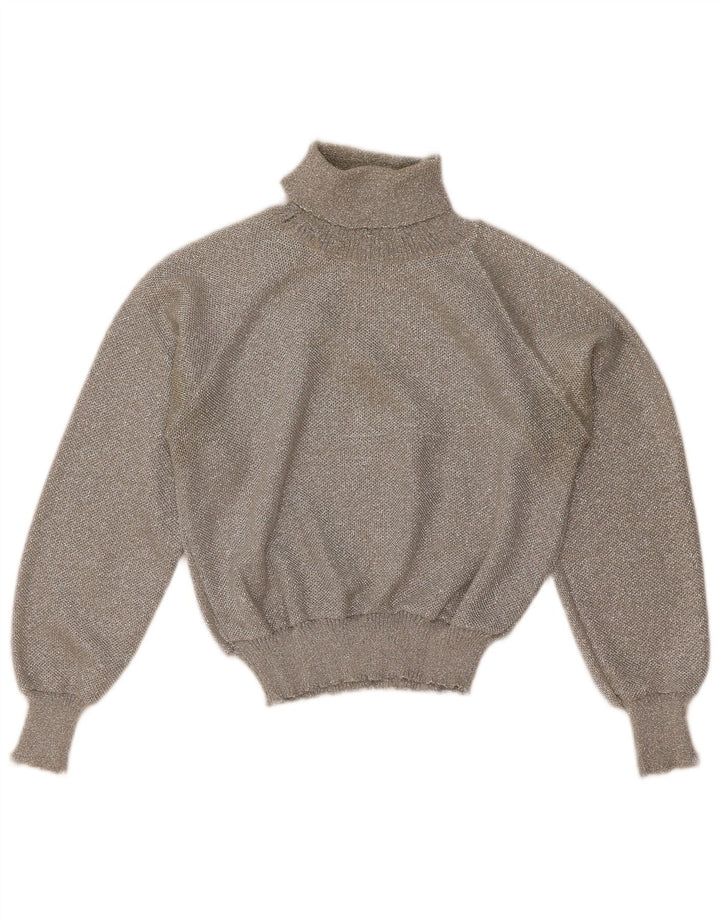 Vintage γυναικείο Crop Roll Neck πουλόβερ UK 12 Medium Grey