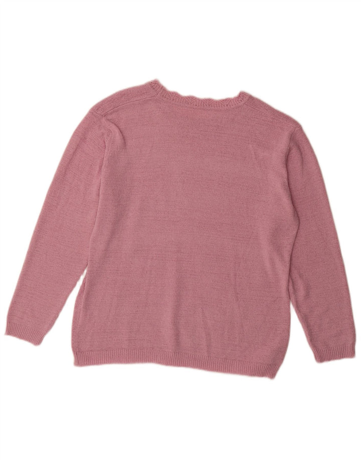 VINTAGE Γυναικείο πουλόβερ με λαιμόκαυστο UK 14 μεγάλο ροζ φλοράλ βαμβακερό