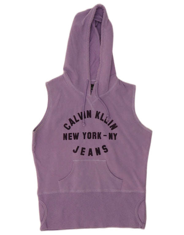 CALVIN KLEIN JEANS Γυναικείο γραφικό φούτερ με κουκούλα UK 12 Medium Purple
