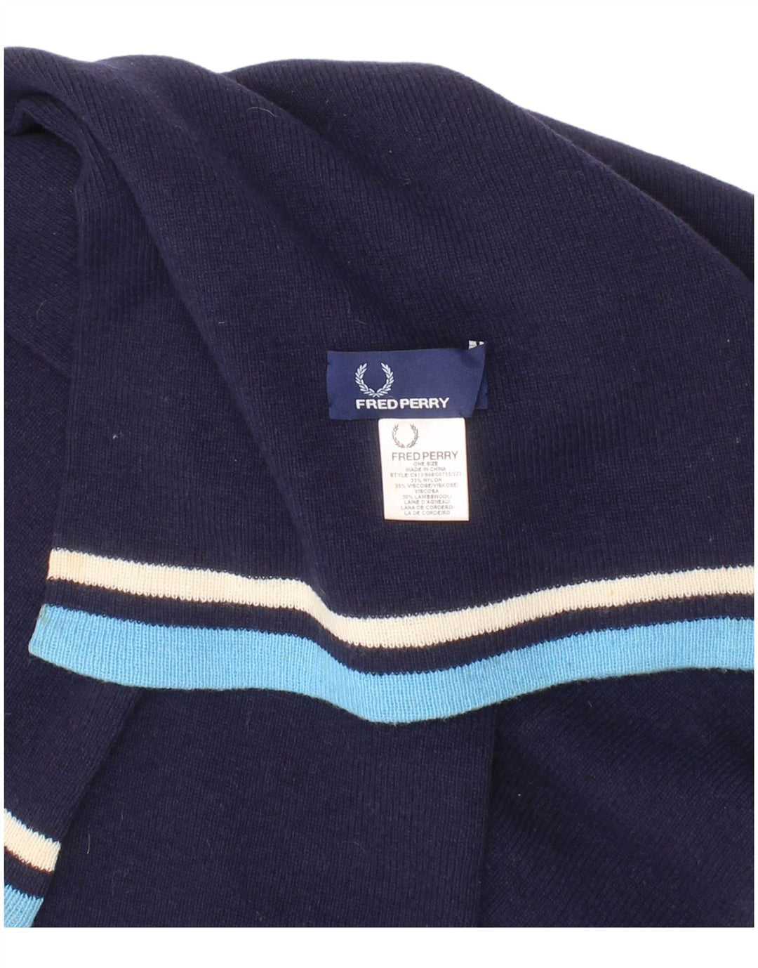 Fred Perry Ανδρικό ορθογώνιο κασκόλ One Size Navy Blue ριγέ νάιλον