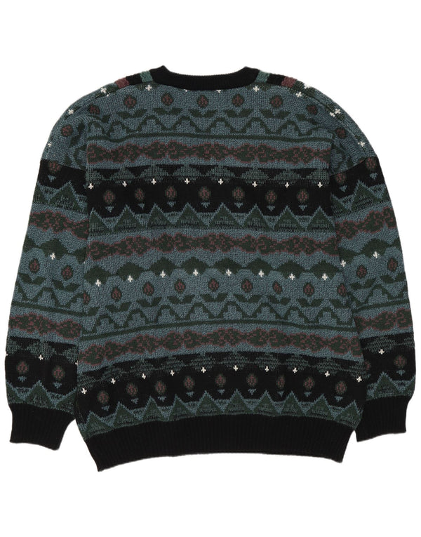Vintage ανδρικό πουλόβερ με λαιμόκοψη IT 60/62 3XL Green Geometric Retro