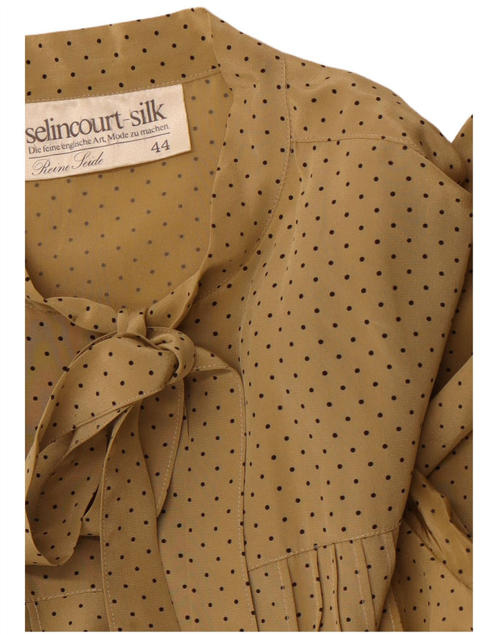 VINTAGE Γυναικεία γραβάτα μπροστινή μακρυμάνικη μάξι φόρεμα EU 44 XL καφέ στίγματα