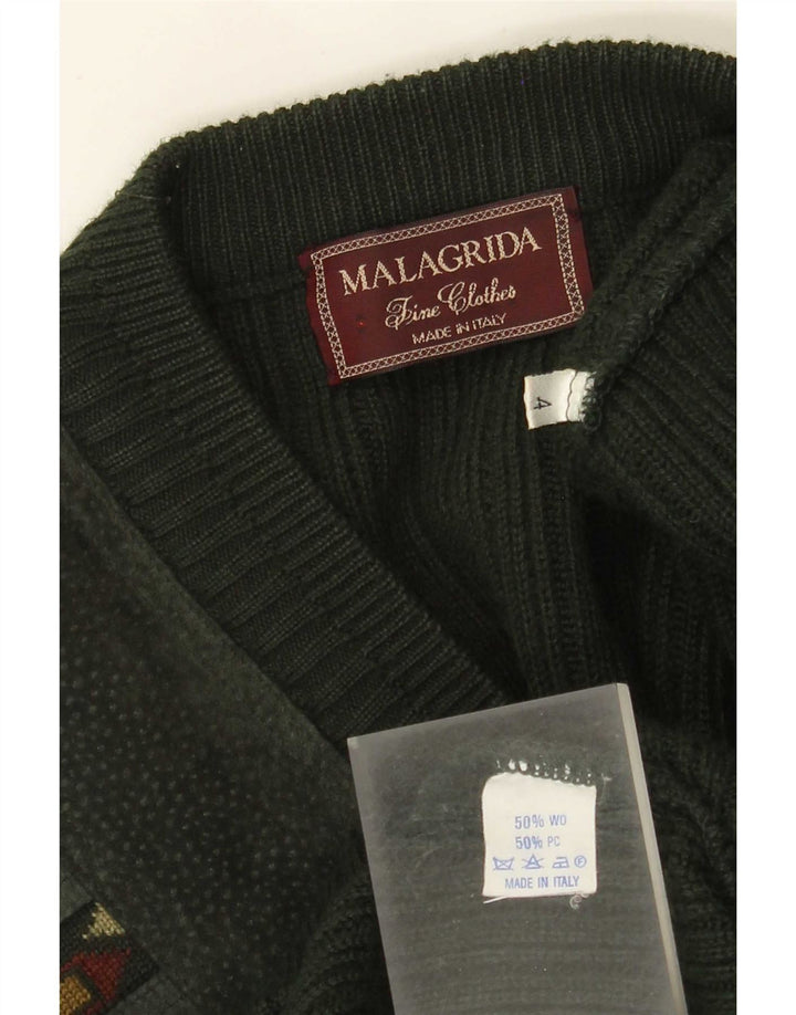MALAGRIDA Ανδρικό πουλόβερ με λαιμόκοψη σε V λαιμόκοψη Μεγάλο πράσινο γεωμετρικό πολυακρυλικό