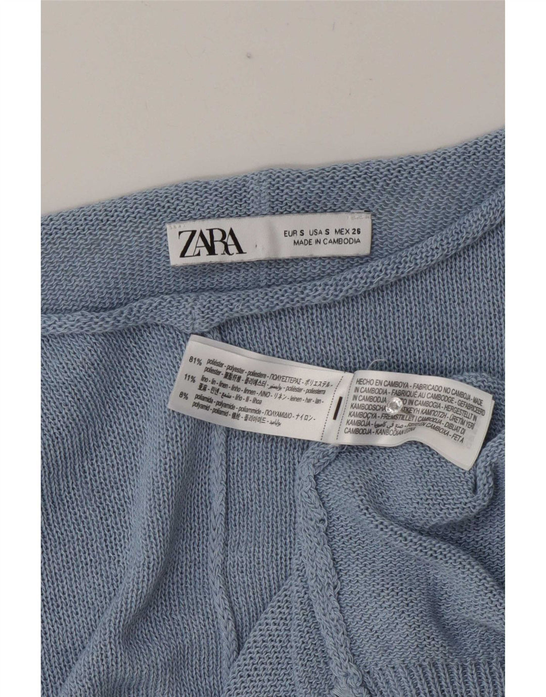 Zara Γυναικείο πουλόβερ με λαιμό σκακιέρα UK 10 Small Blue Polyester