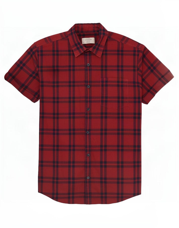 Ανδρικό κοντομάνικο πουκάμισο Jack & Jones, μεσαίο κόκκινο καρό βαμβακερό