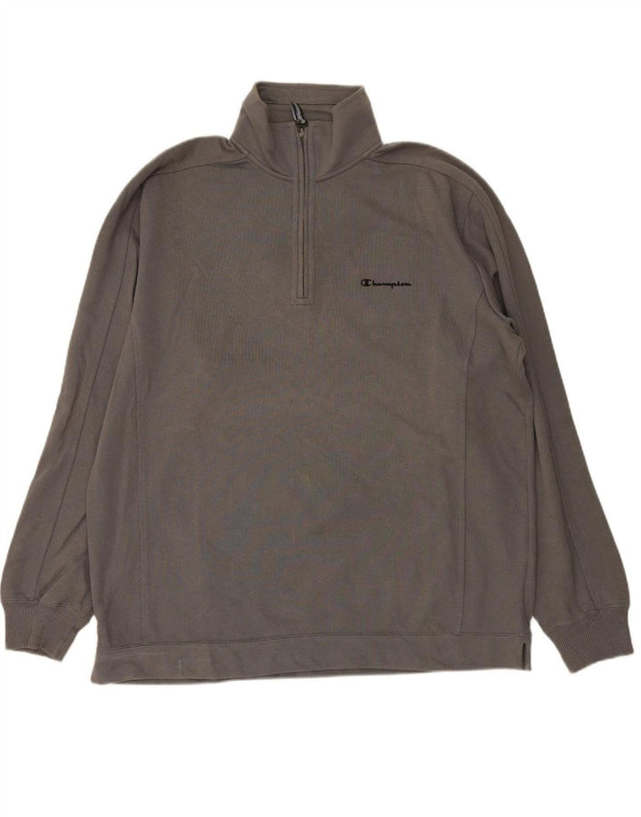 CHAMPION Mens Zip Neck Sweatshirt Jumper XL Grey Cotton