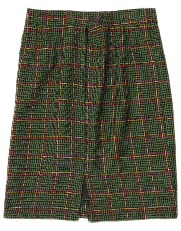 Vintage γυναικεία ίσια φούστα W28 Μεσαίο πράσινο Houndstooth