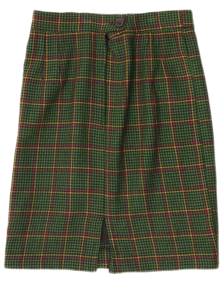 Vintage γυναικεία ίσια φούστα W28 Μεσαίο πράσινο Houndstooth