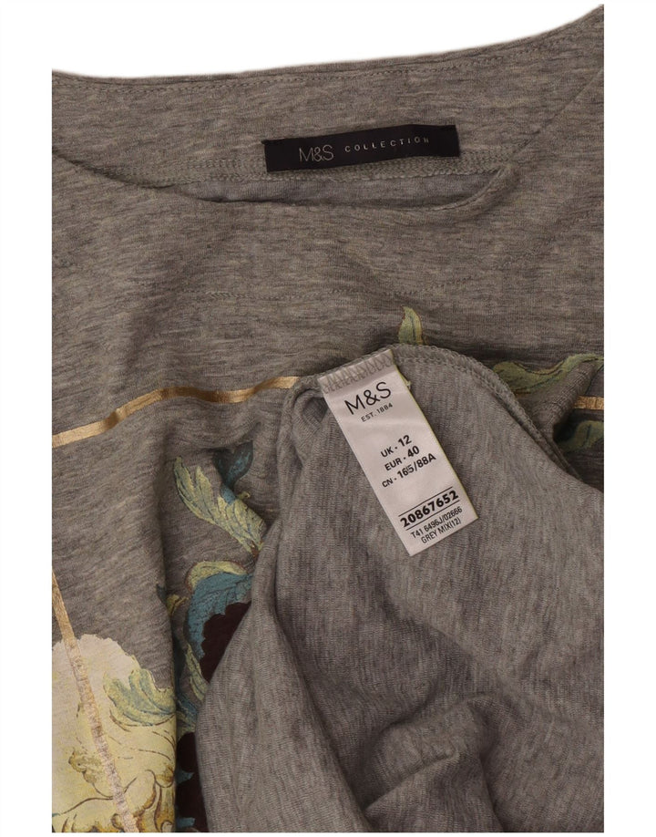 Marks & Spencer Γυναικείο τοπ μακρυμάνικο UK 12 μεσαίο γκρι λουλουδάτο