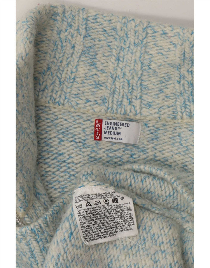 Levi's Womens Engineered Cardigan πουλόβερ UK 14 Μαλλί με μεσαίο μπλε φλύκταινα