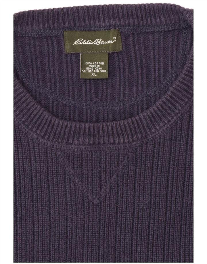 EDDIE BAUER Ανδρικό πουλόβερ με λαιμόκοψη XL Navy Blue Cotton