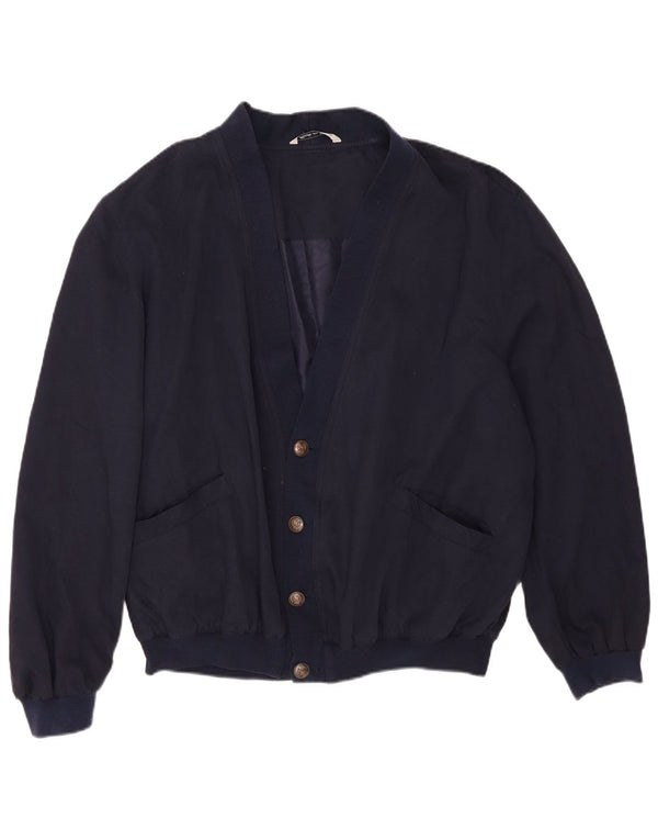 Vintage Ανδρικό Bomber Jacket UK 40 Large Navy Blue Silk