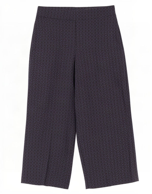 Zara Womens Wide Leg Cropped Trousers Large W30 L25 Navy Blue Geometric