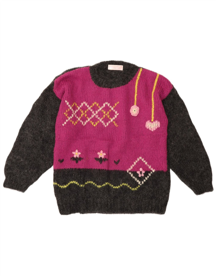 VINTAGE Γυναικείο πουλόβερ με λαιμόκοψη UK 14 Large Grey Colourblock