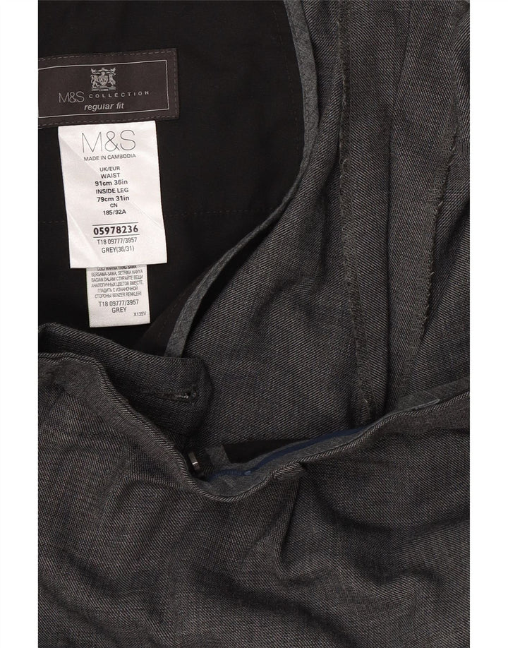 Marks & Spencer Ανδρικό ίσιο παντελόνι με κανονική εφαρμογή W36 L31 Γκρι μαλλί