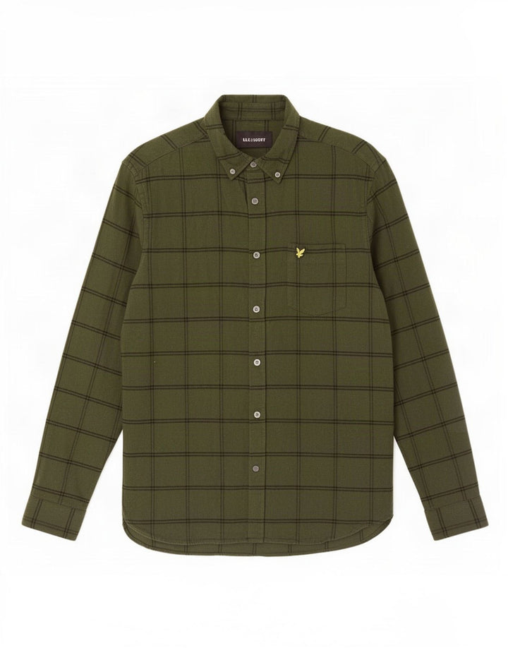 Ανδρικό φανελένιο πουκάμισο Lyle & Scott από μεσαίο χακί καρό βαμβακερό