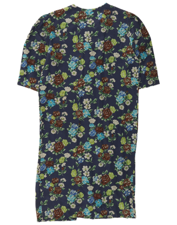 Vintage γυναικείο φόρεμα Shift UK 12 Medium Navy Blue Floral Silk