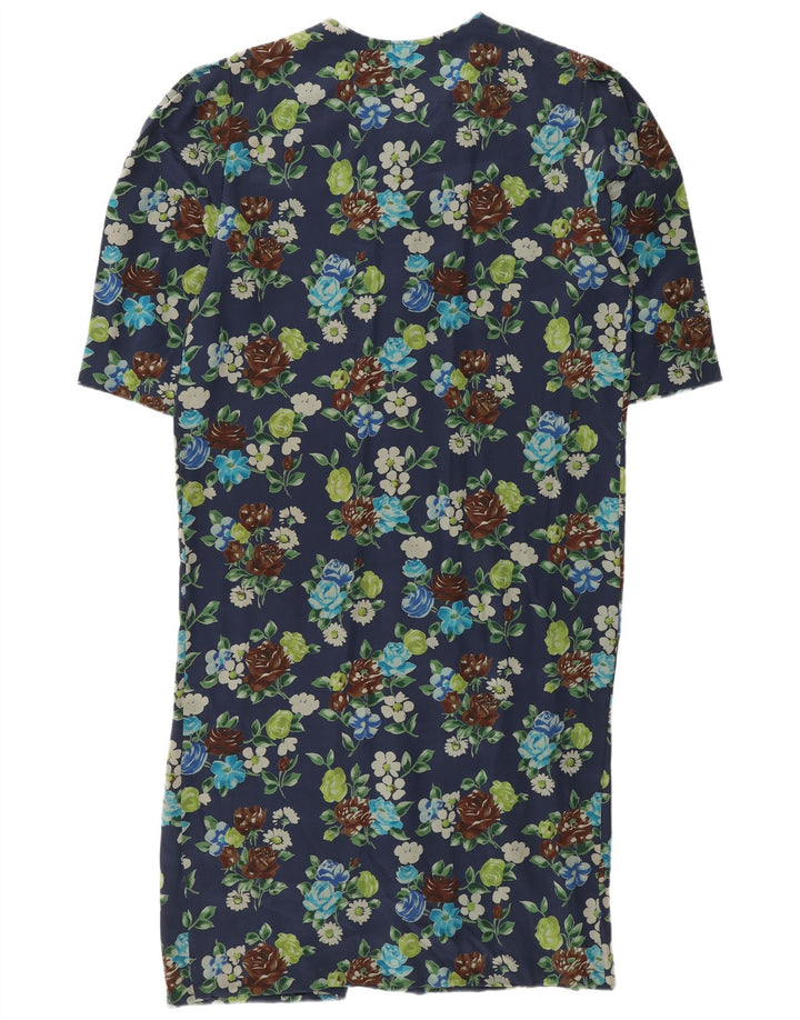 Vintage γυναικείο φόρεμα Shift UK 12 Medium Navy Blue Floral Silk