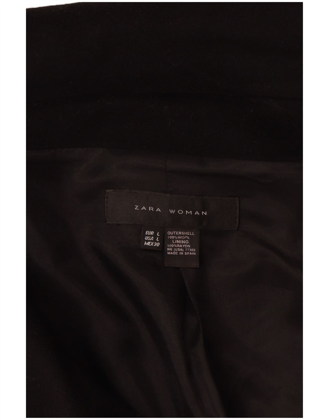 Zara Γυναικείο μανίκι 3/4 μπουφάν με διπλό στήθος UK 16 μεγάλο μαύρο μαλλί