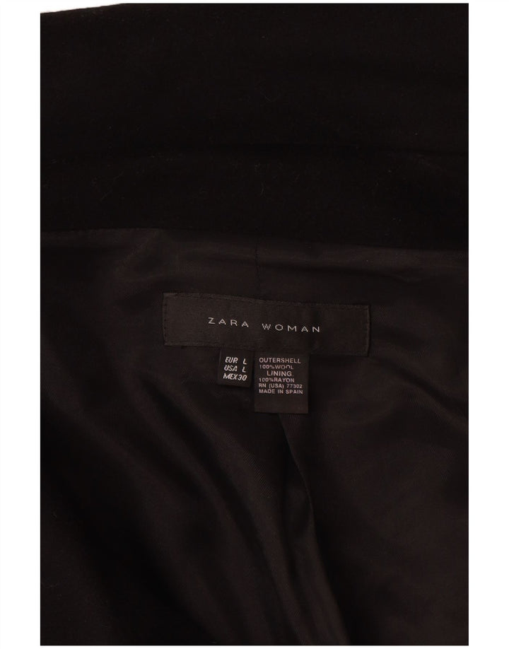 Zara Γυναικείο μανίκι 3/4 μπουφάν με διπλό στήθος UK 16 μεγάλο μαύρο μαλλί