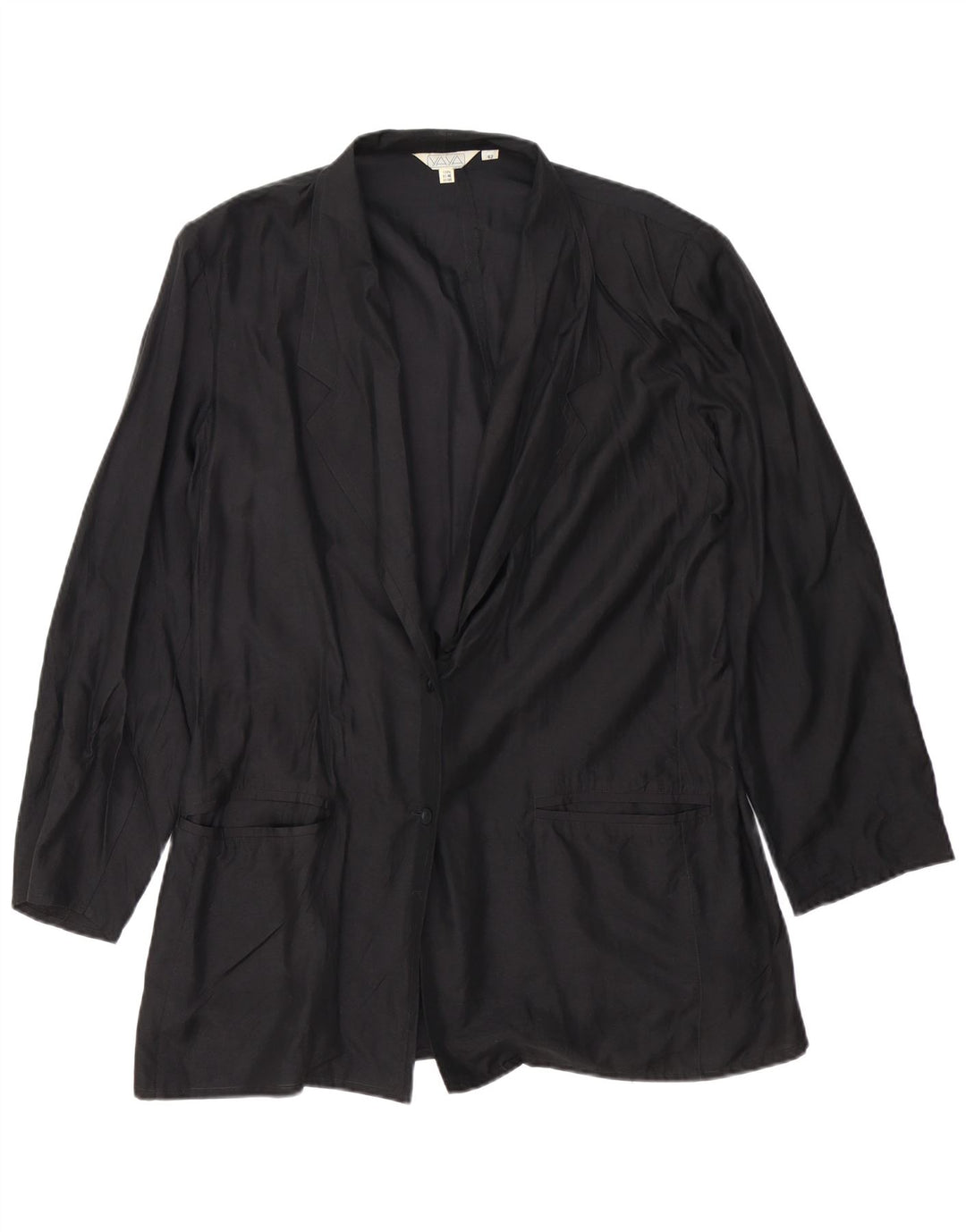 VINTAGE Γυναικείο μπλέιζερ με 2 κουμπιά μπουφάν EU 42 Μεγάλο μαύρο μεταξωτό