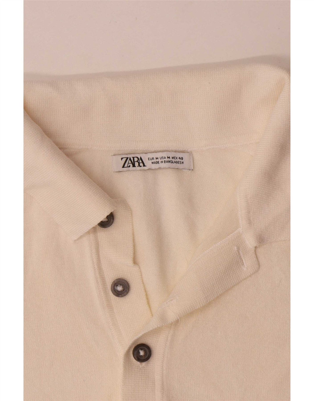 Zara Ανδρικό πουλόβερ με κοντό μανίκι polo λαιμόκοψη, μεσαίο σε λευκό