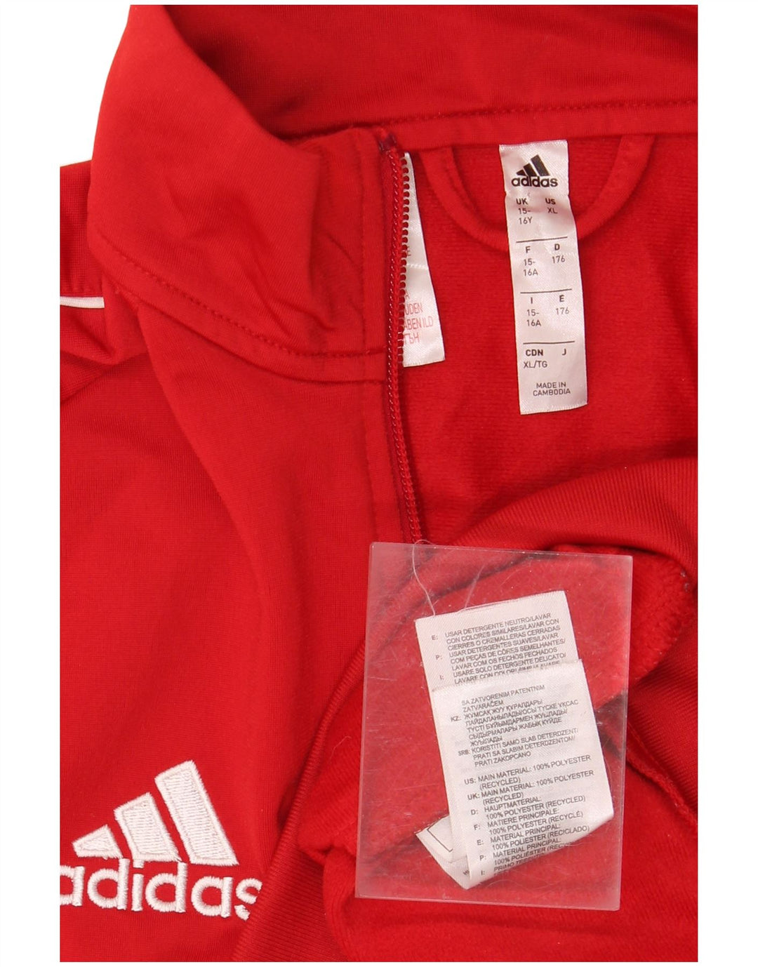 ADIDAS Boys Tracksuit Top Jacket 15-16 Years Red Polyester