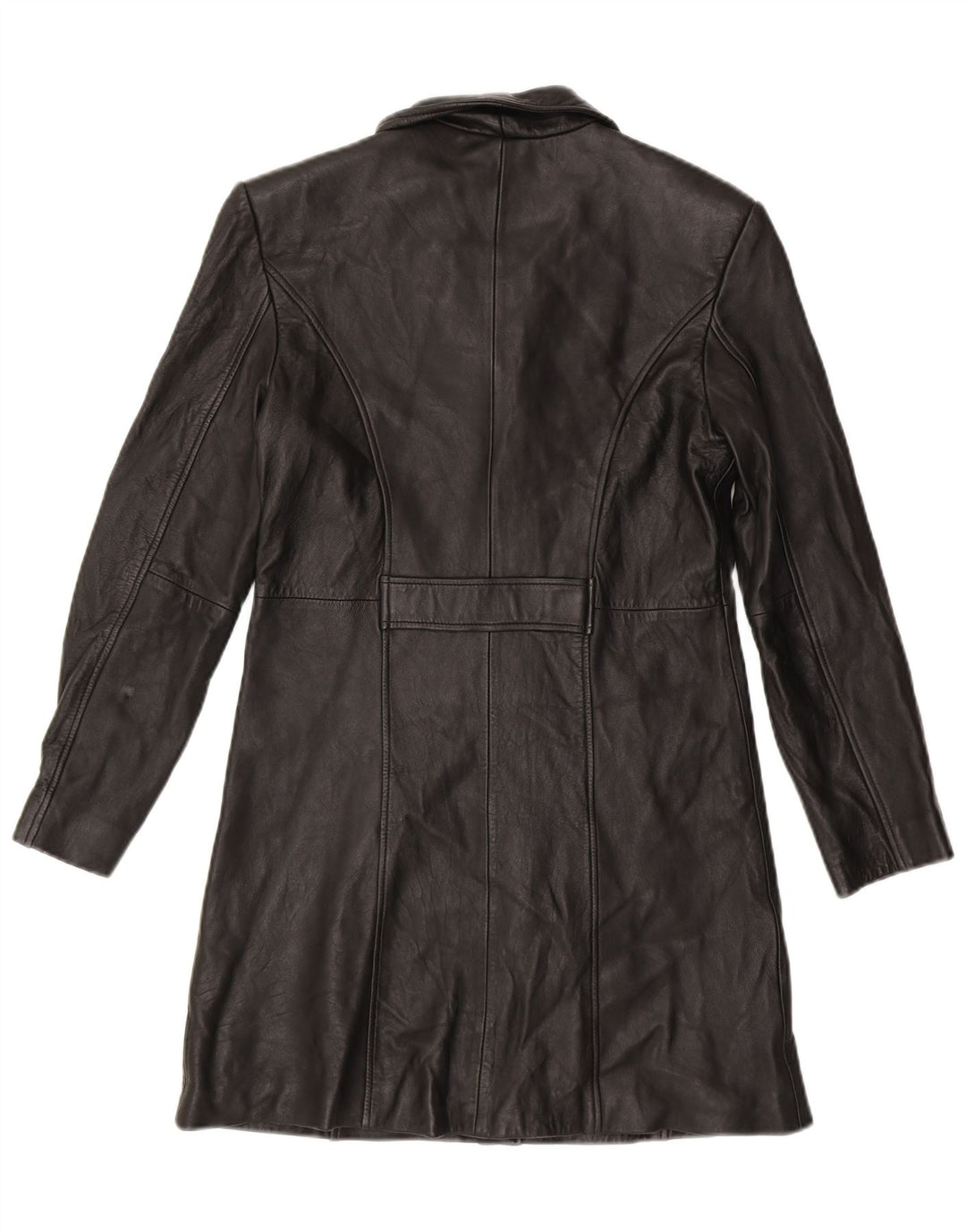 VINTAGE Womens Leather Coat UK 18 XL Black Leather