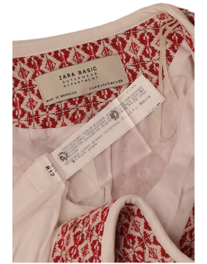Zara Γυναικείο πλεκτό ανοιχτό πανωφόρι UK 10 Small Red Geometric Polyester