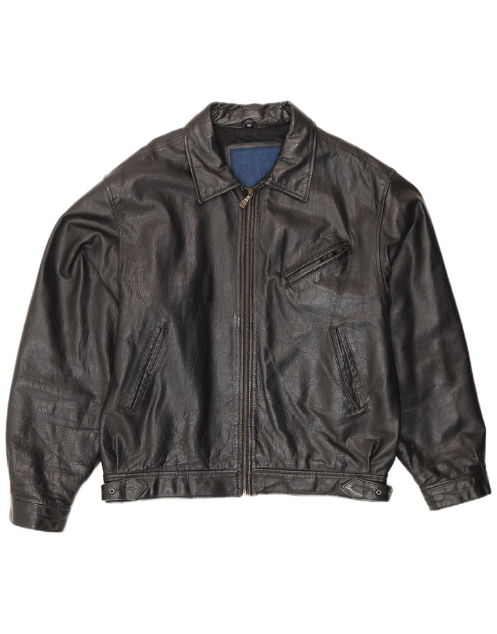 Vintage Ανδρικό Bomber Δερμάτινο Μπουφάν IT 54 2XL Μαύρο Δερμάτινο
