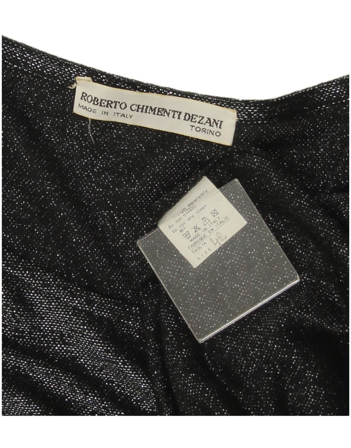 Γυναικεία μακρυμάνικη μπλούζα VINTAGE Top IT 42 Μεσαία Μαύρη φλοράλ βισκόζη