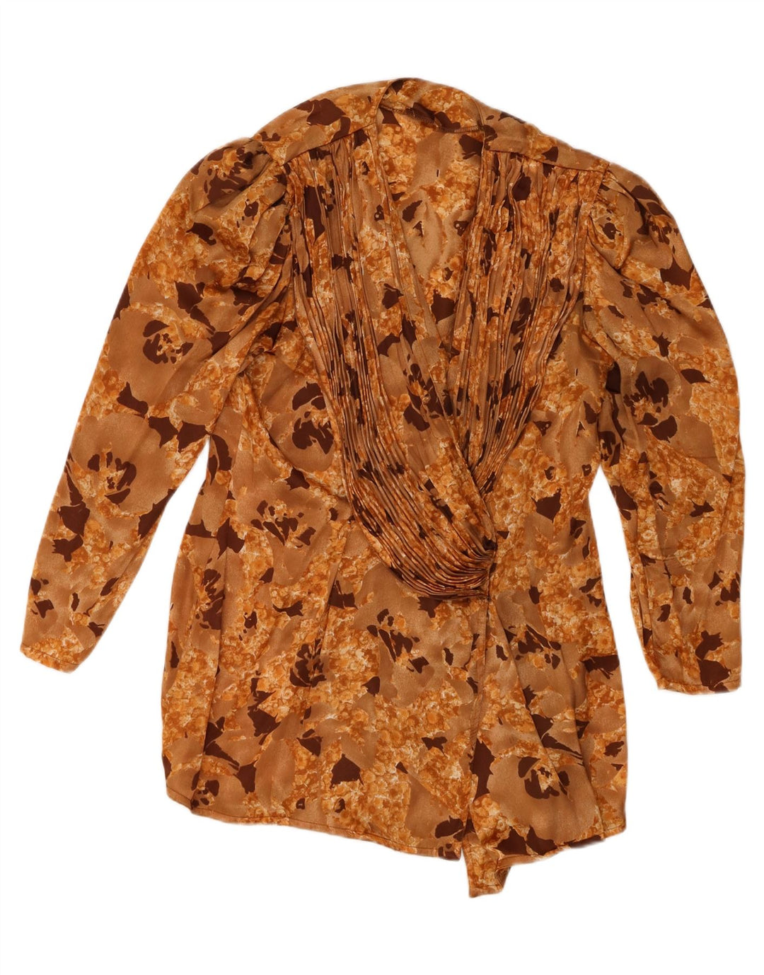 Vintage γυναικείο πουκάμισο μπλούζα UK 16 Large Beige Floral Polyester