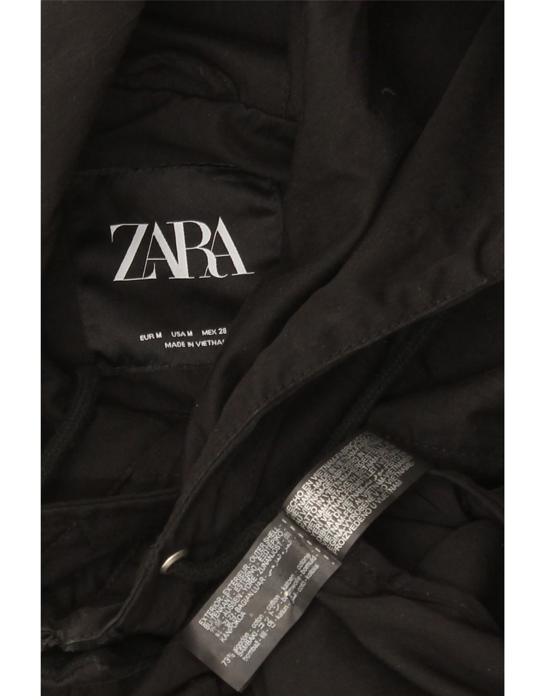 Zara γυναικείο μπουφάν με κουκούλα μεγάλου μεγέθους αντιανεμικό UK 14 μεσαίο μαύρο βαμβακερό