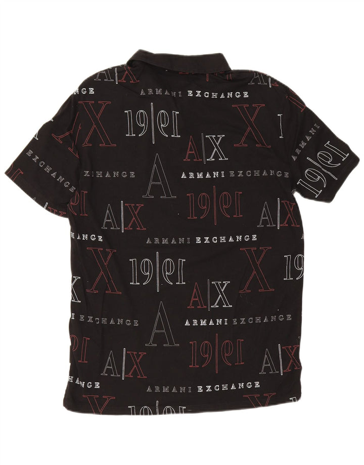 Armani Exchange Ανδρικό γραφικό πόλο μπλουζάκι μικρό μαύρο βαμβακερό