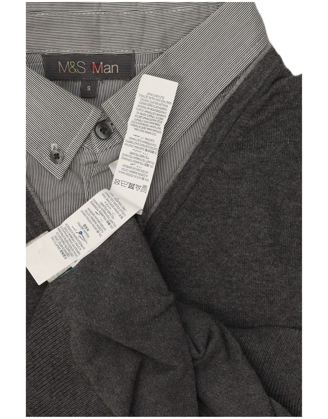 Marks & Spencer Ανδρικό πουλόβερ με λαιμόκοψη σε polo μικρό βαμβακερό γκρι