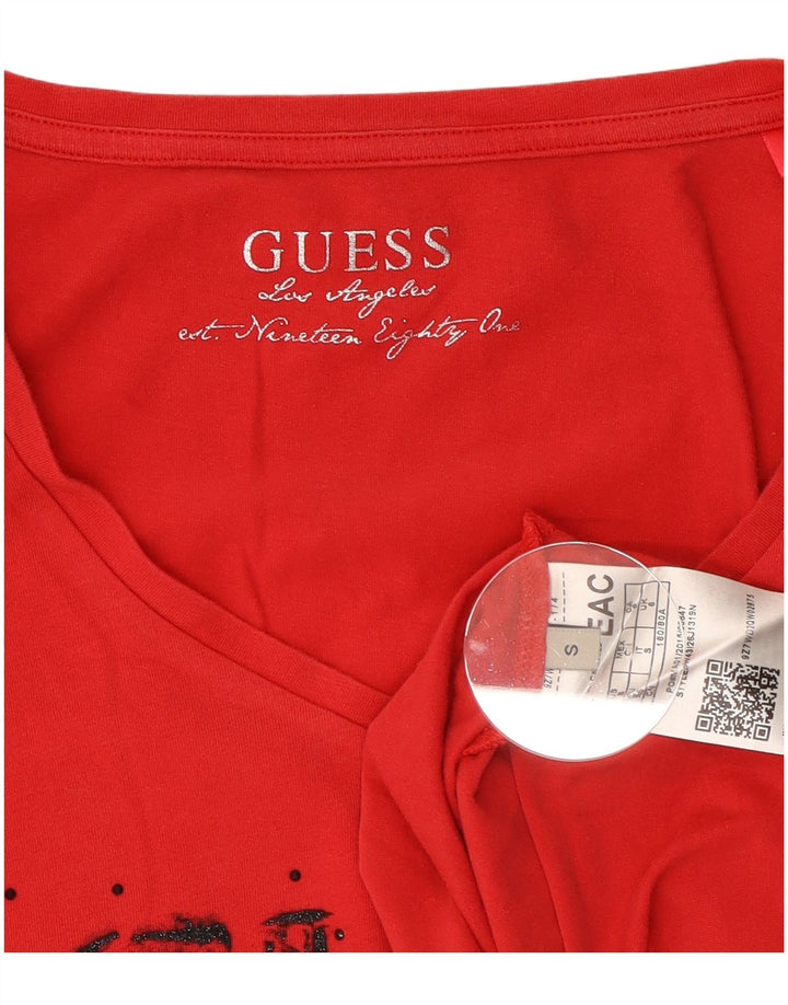 Guess Γυναικείο γραφικό τοπ μακρυμάνικο UK 8 μικρό κόκκινο βαμβακερό