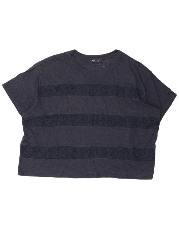 Marks & Spencer Γυναικείο T-Shirt Top UK 24 4XL Navy Blue ριγέ λινό