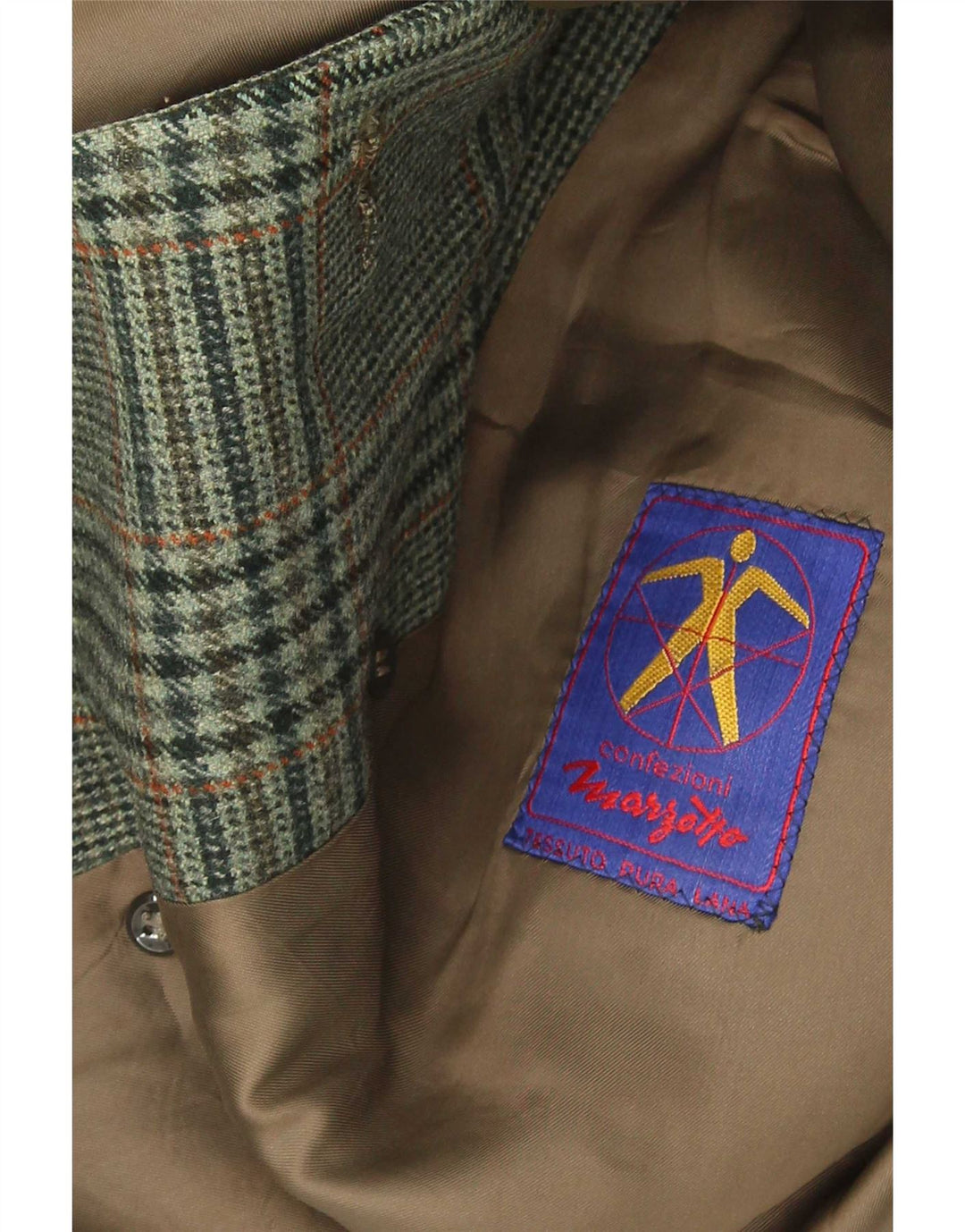 Ανδρικό παλτό Marzotto με διπλό στήθος UK 38 Medium Green Houndstooth