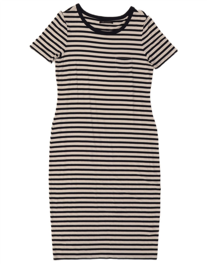 Γυναικείο φόρεμα με θήκη Marks & Spencer UK 12 Medium Navy Blue ριγέ βισκόζη