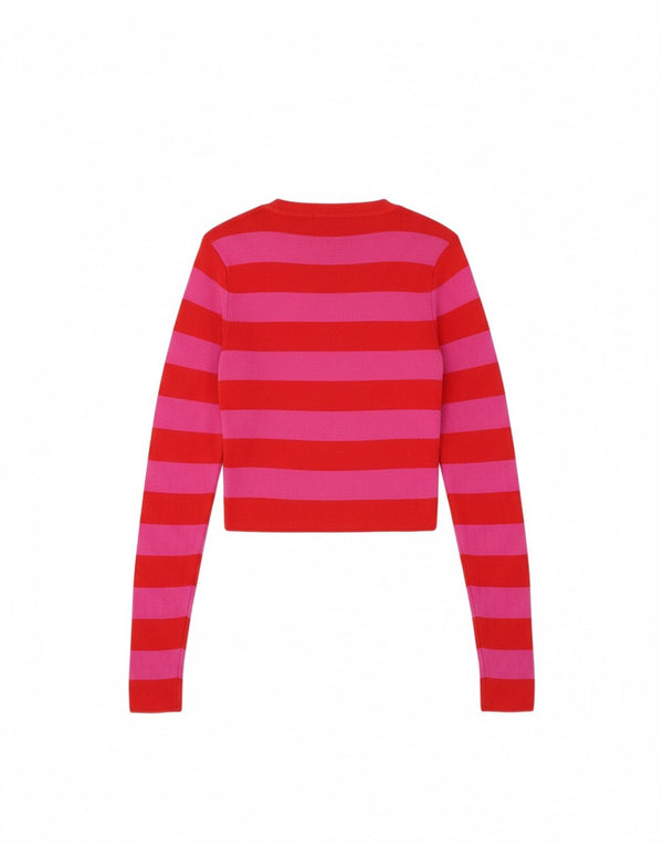 Zara Γυναικείο πουλόβερ με λαιμόκοψη με λαιμόκοψη UK 8 Small Pink ριγέ