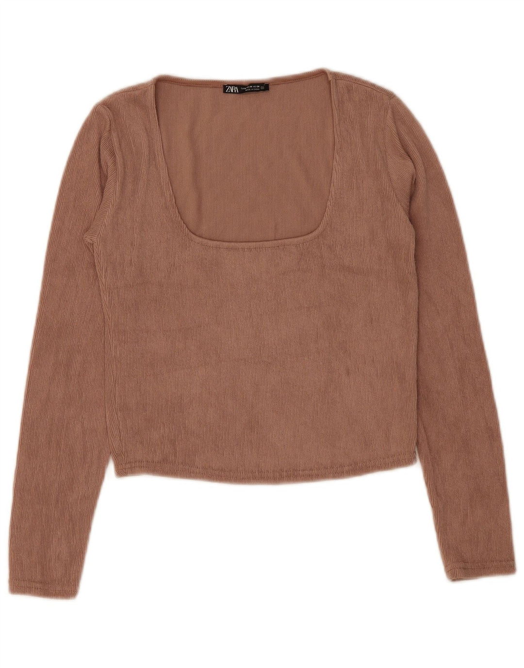 Zara Γυναικείο Crop Top Μακρυμάνικο UK 12 Μεσαίου καφέ Πολυεστέρας