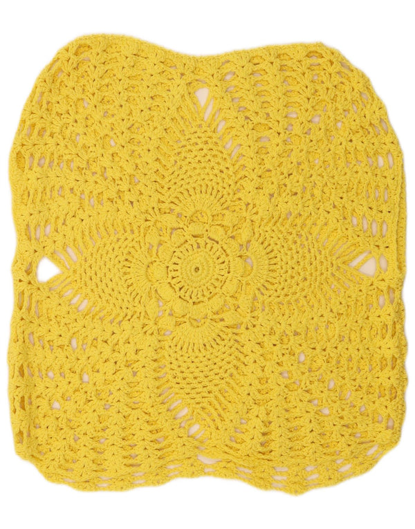 Vintage γυναικείο βελονάκι See Through Top UK 16 Large Yellow Floral