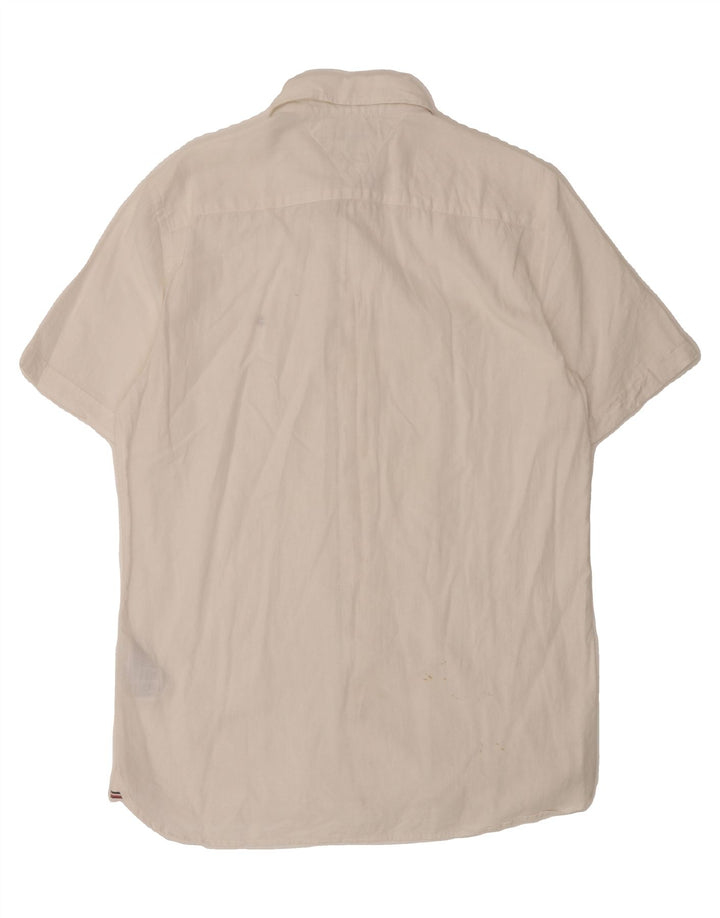 TOMMY HILFIGER Mens Short Sleeve Shirt Medium White Cotton Vintage Tommy Hilfiger and Second-Hand Tommy Hilfiger from Messina Hembry 